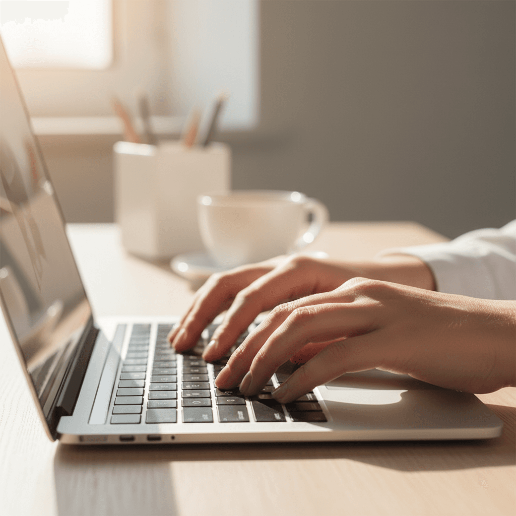 Developer's hands typing on a keyboard while building an app