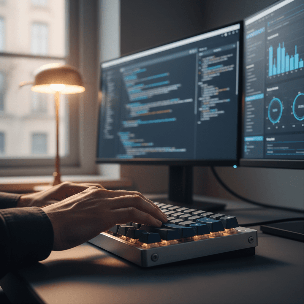 Developer writing clean code on workspace